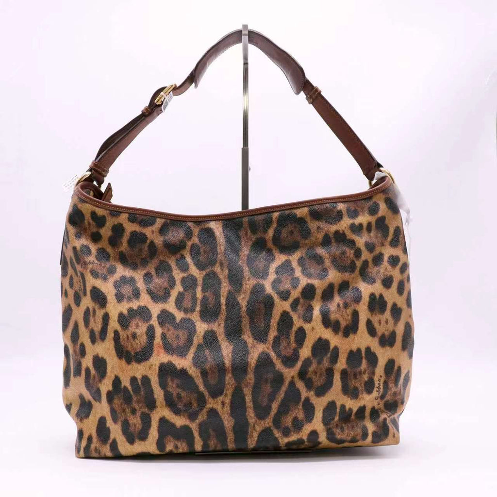Dolce & Gabanna Leopard Print Shoulder Hobo Bag Twins B24048