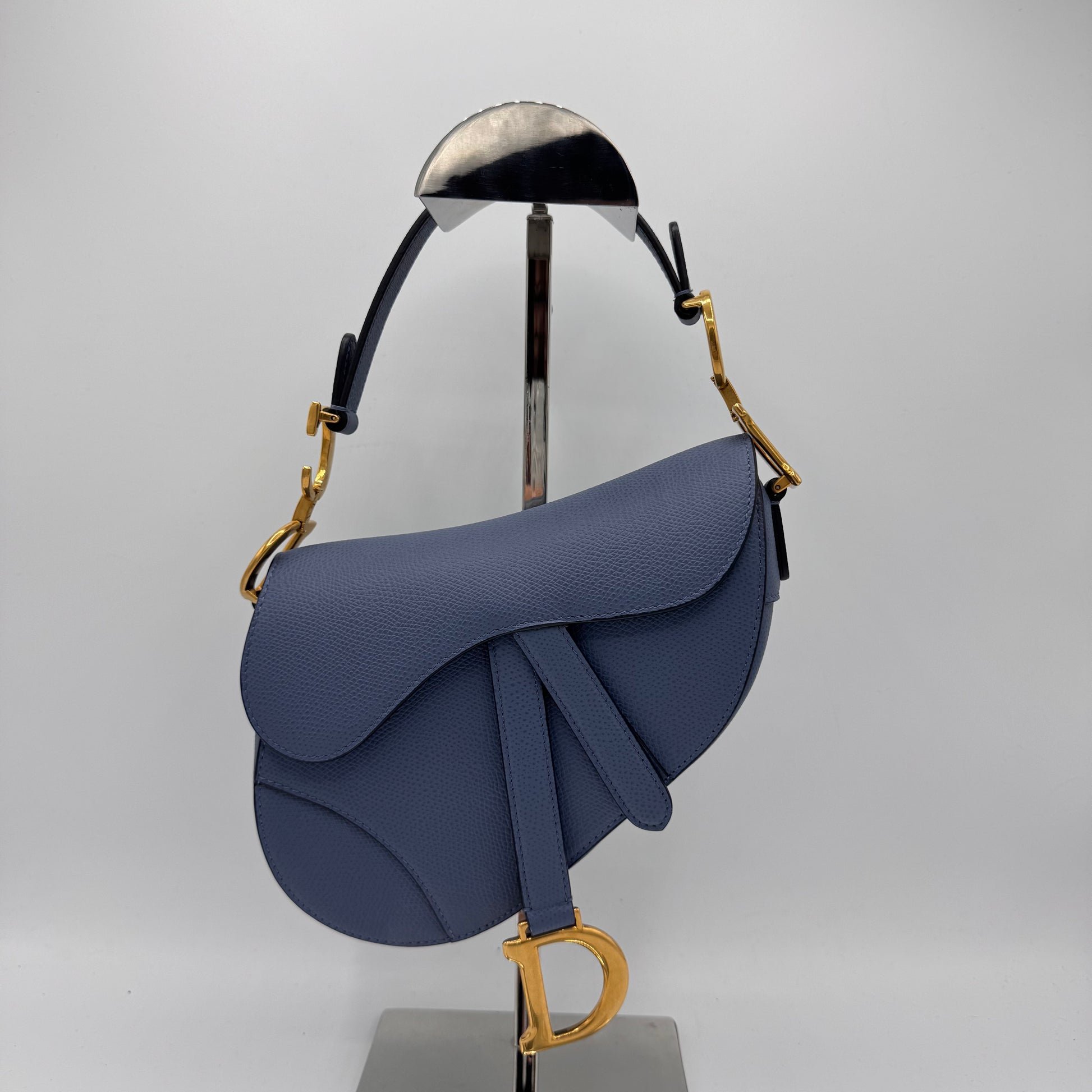 Christian Dior  Grained Calfskin Mini Saddle Bag Denim Blue