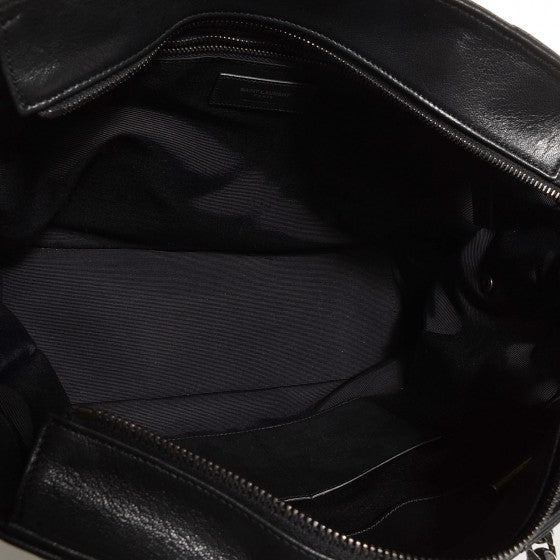 Sheepskin Classic Matelasse Chevron Large Monogram Shopping Bag Black twins