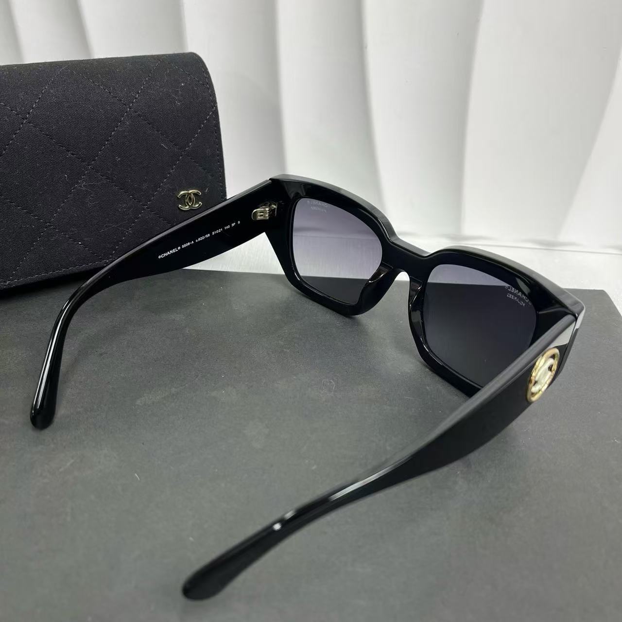 Chanel Coco Mark Square Shape Sunglasses Black Twins LDJ3642