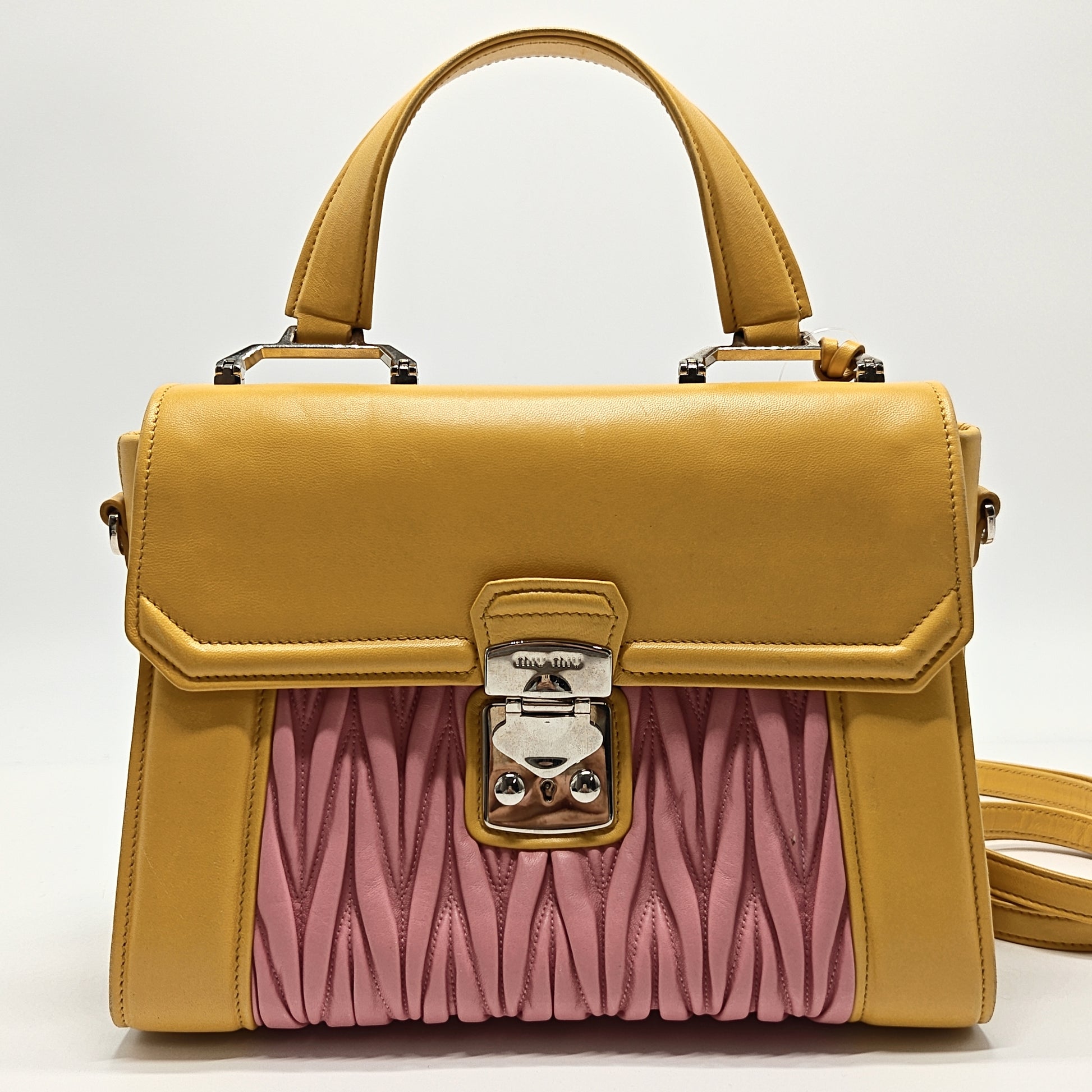 Yellow/Pink Matelasse Leather Top Handle Bag Twins