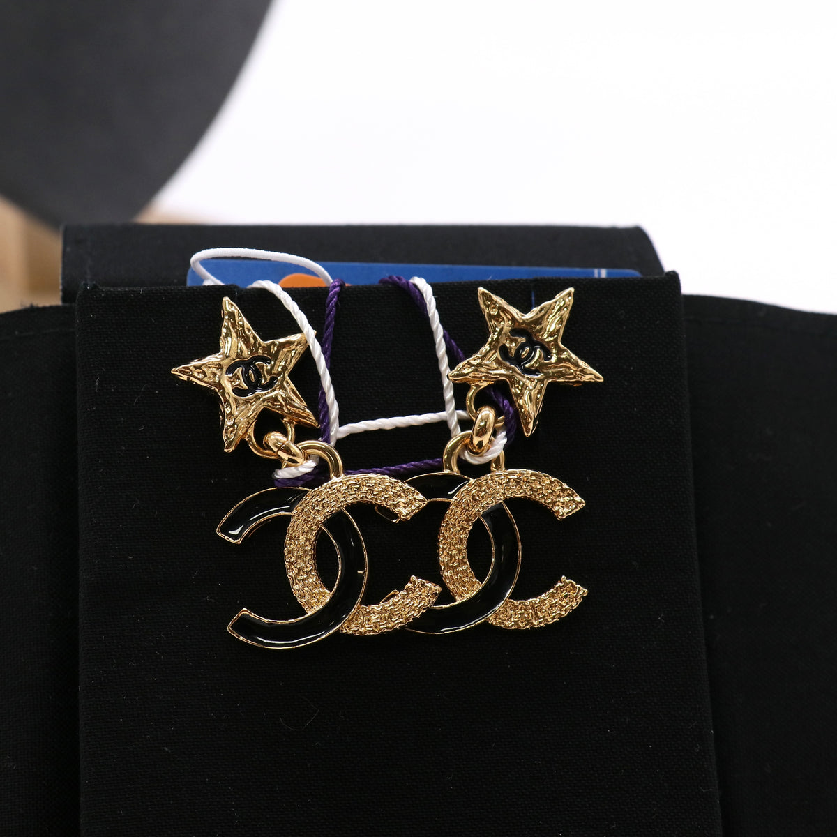 Chanel Enamel CC Star Drop Earrings Black twins LDZ1497