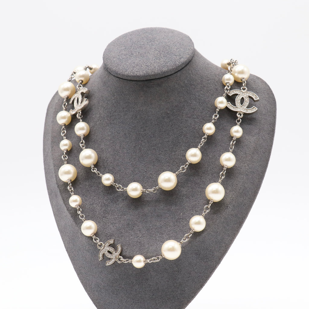 Pearl Crystal CC Long Necklace Twins LDJ4915