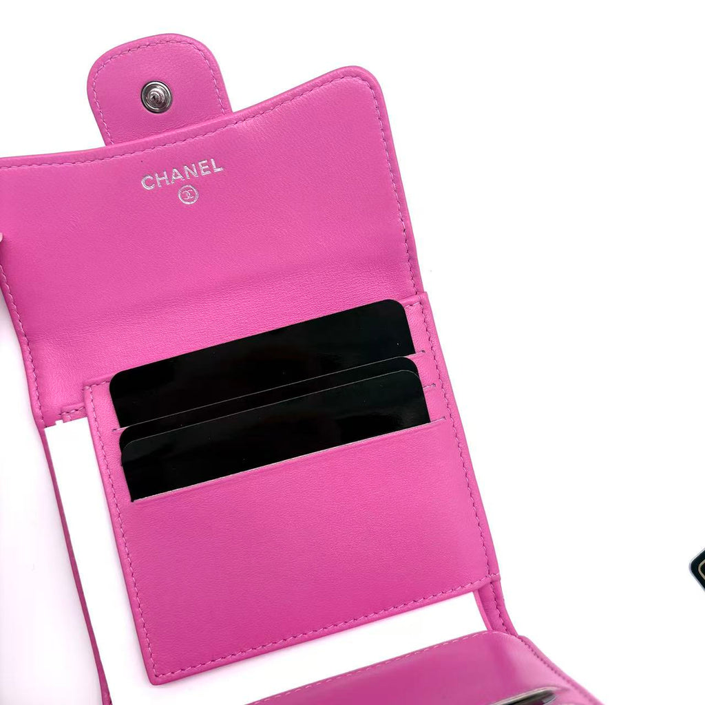 Caviar Quilted Flap Card Holder Wallet Pink