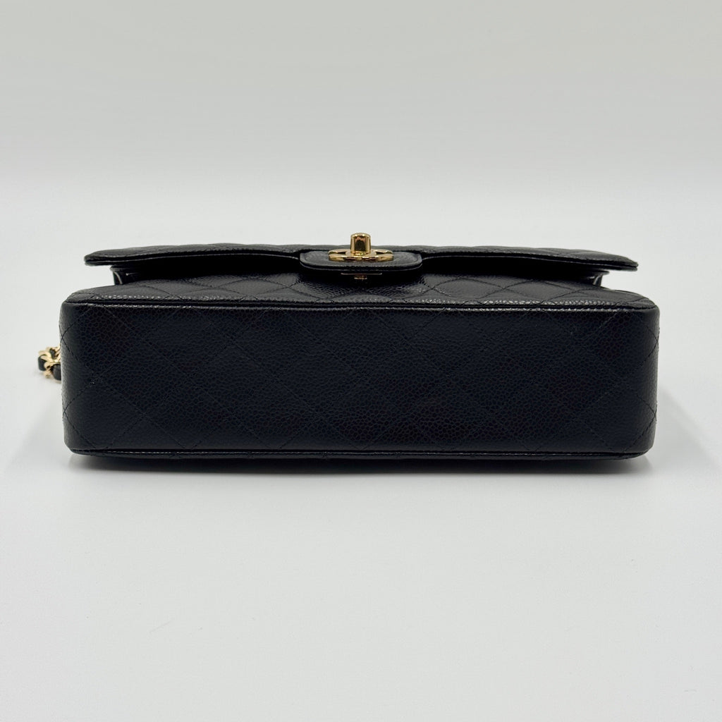 Classic double flap medium caviar black microchip