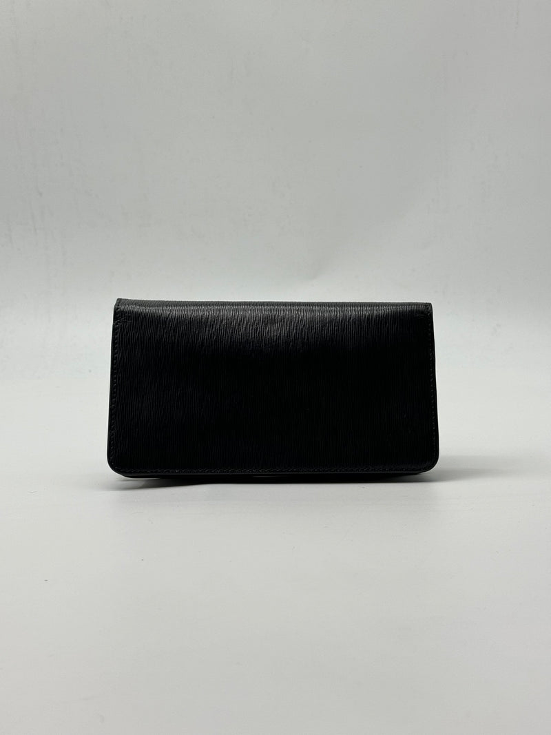 PRADA  Vitello Move Bi-Color Continental Flap Travel Wallet Black Lacca