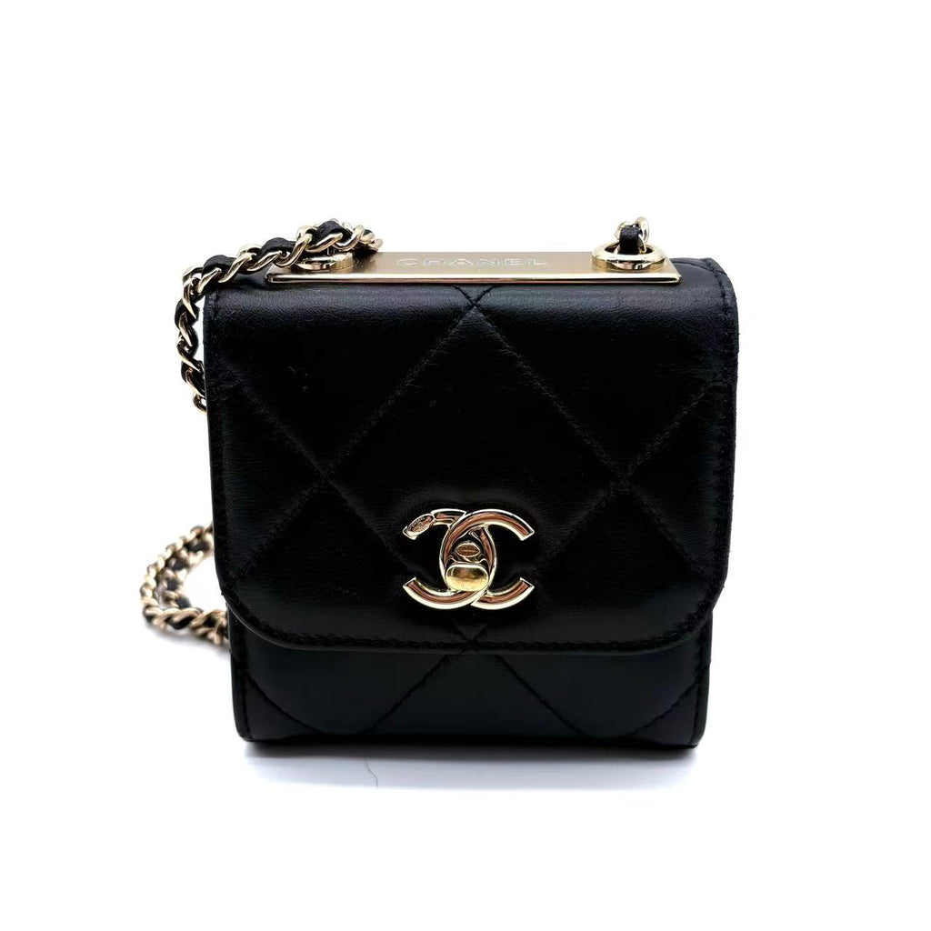 Lambskin Quilted Mini Trendy CC Chain Wallet Black