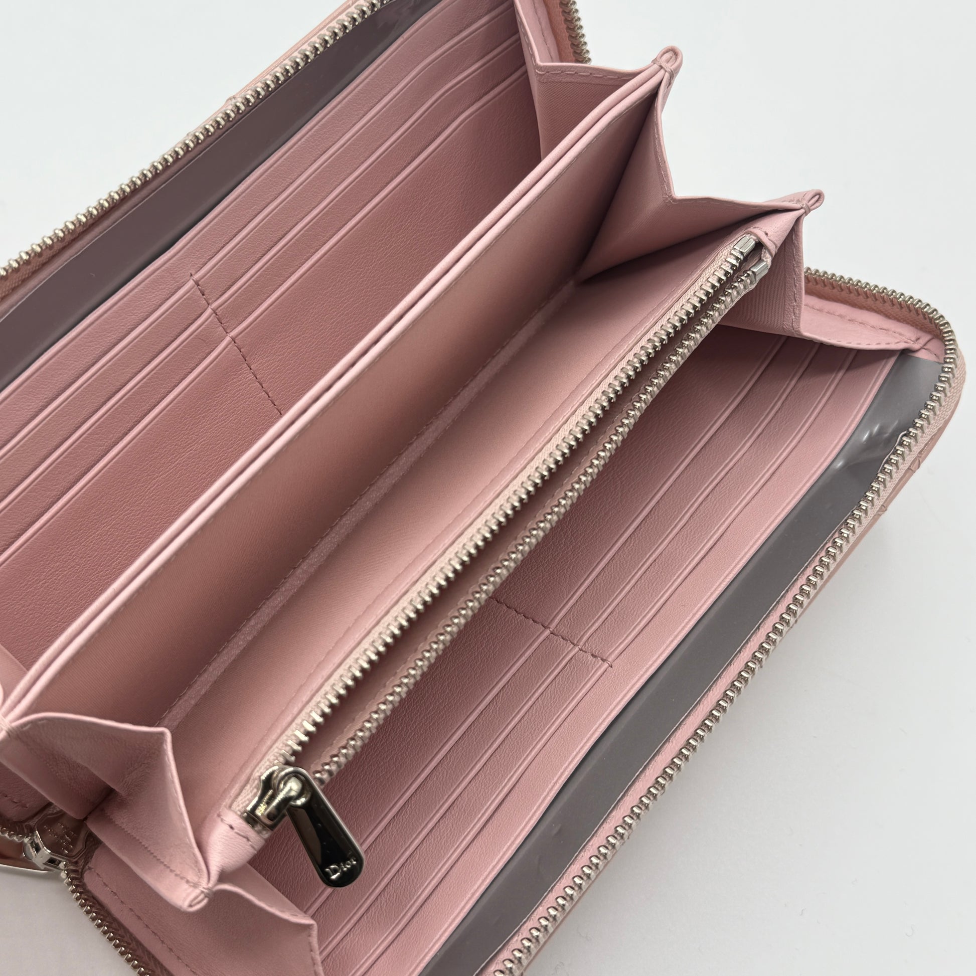 Patent Cannage Lady Dior Continental Zip Wallet Pink
