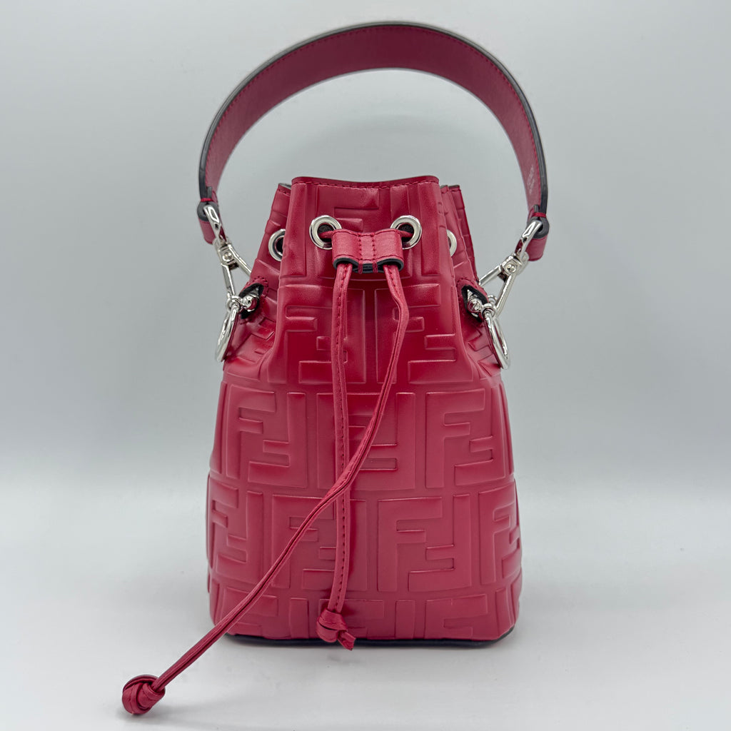 Fendi  Vitello Liberty F is Fendi FF 1974 Embossed Mini Mon Tresor Bucket Bag Fragola