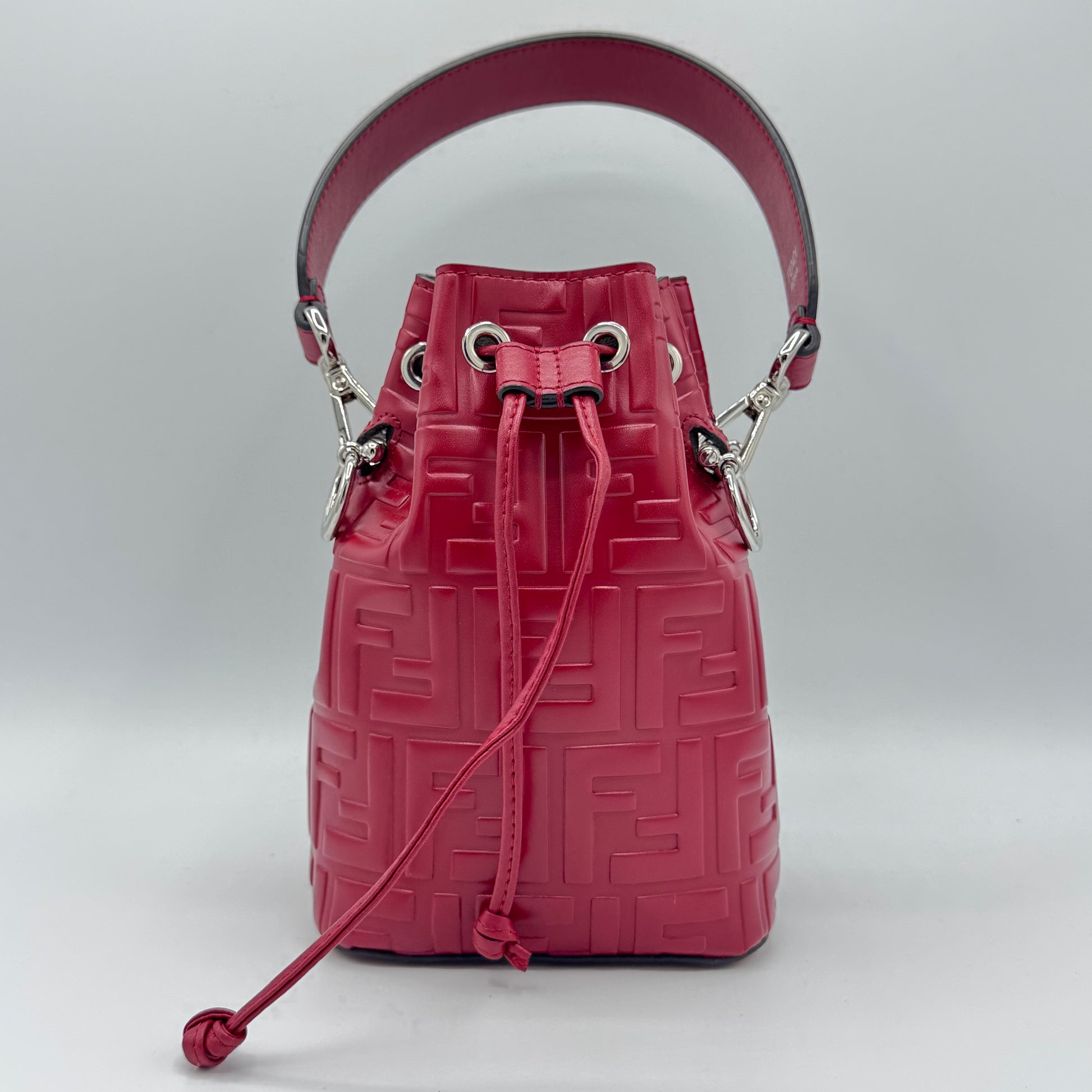 Fendi  Vitello Liberty F is Fendi FF 1974 Embossed Mini Mon Tresor Bucket Bag Fragola