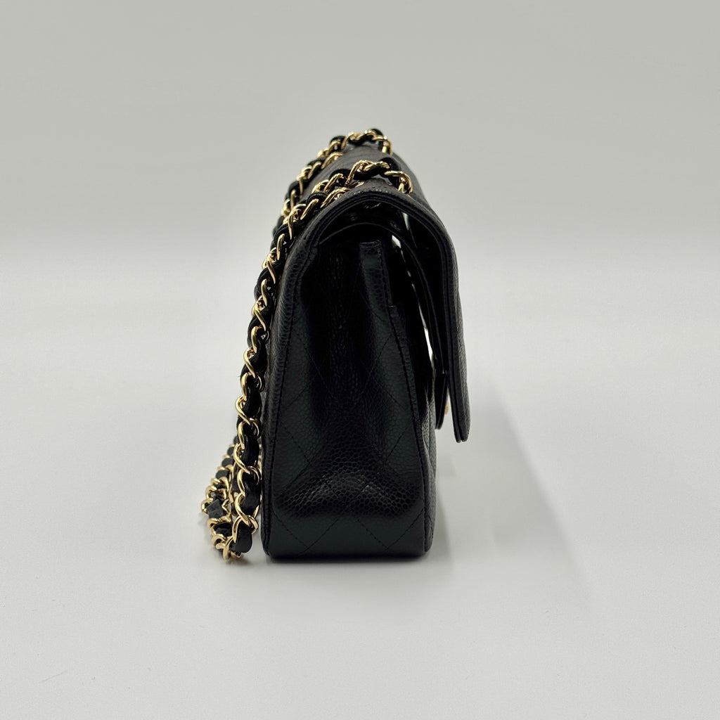 Classic double flap medium caviar black microchip