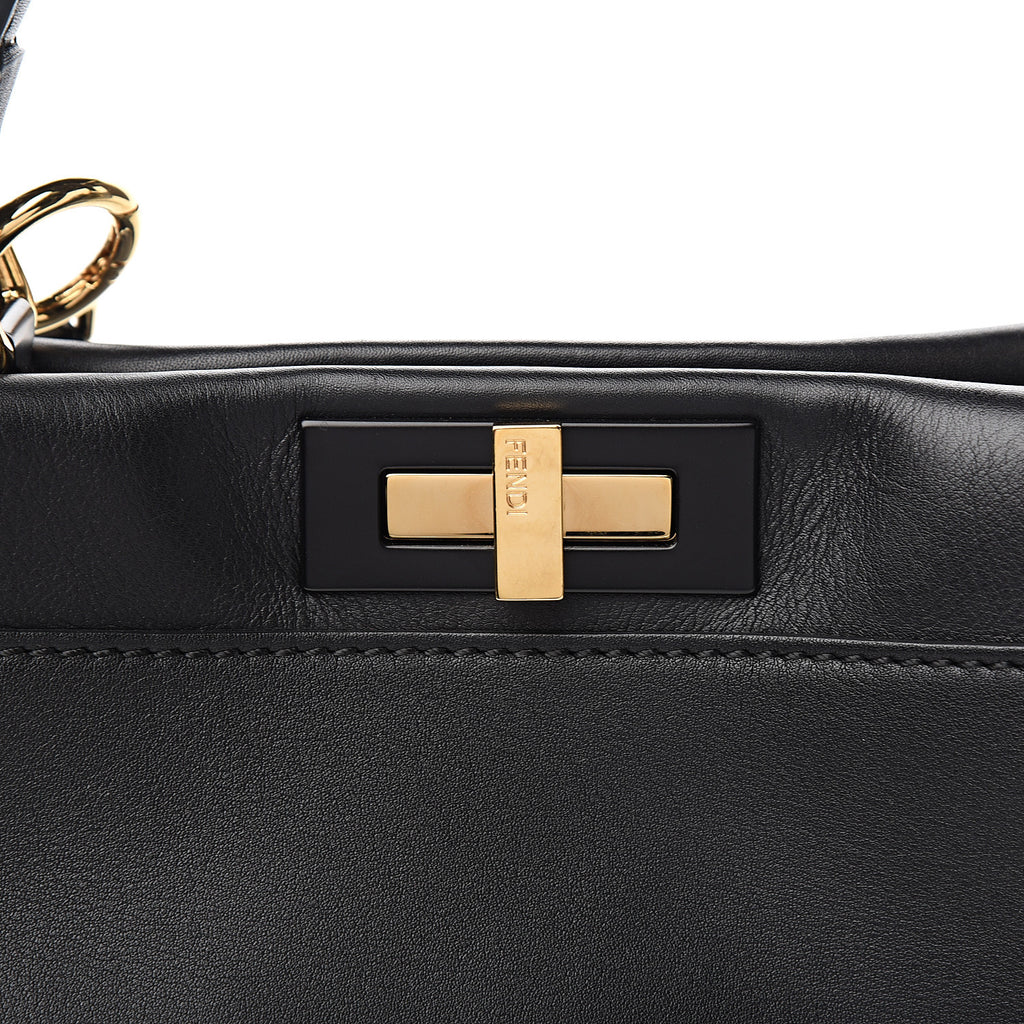 Vitello Seta Shiny Nappa Medium Peekaboo Iconic Satchel Black twins