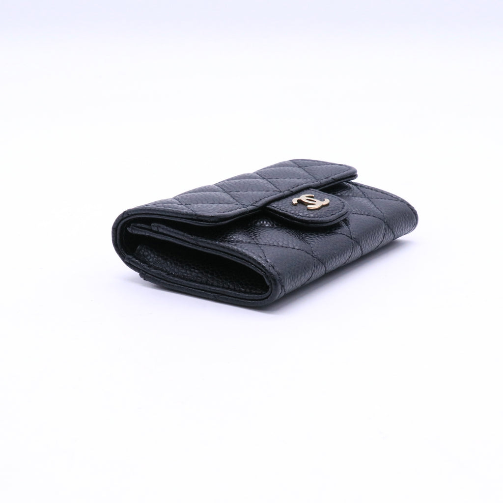 Black Quilted Caviar Leather Card Wallet Twins LDJ3647