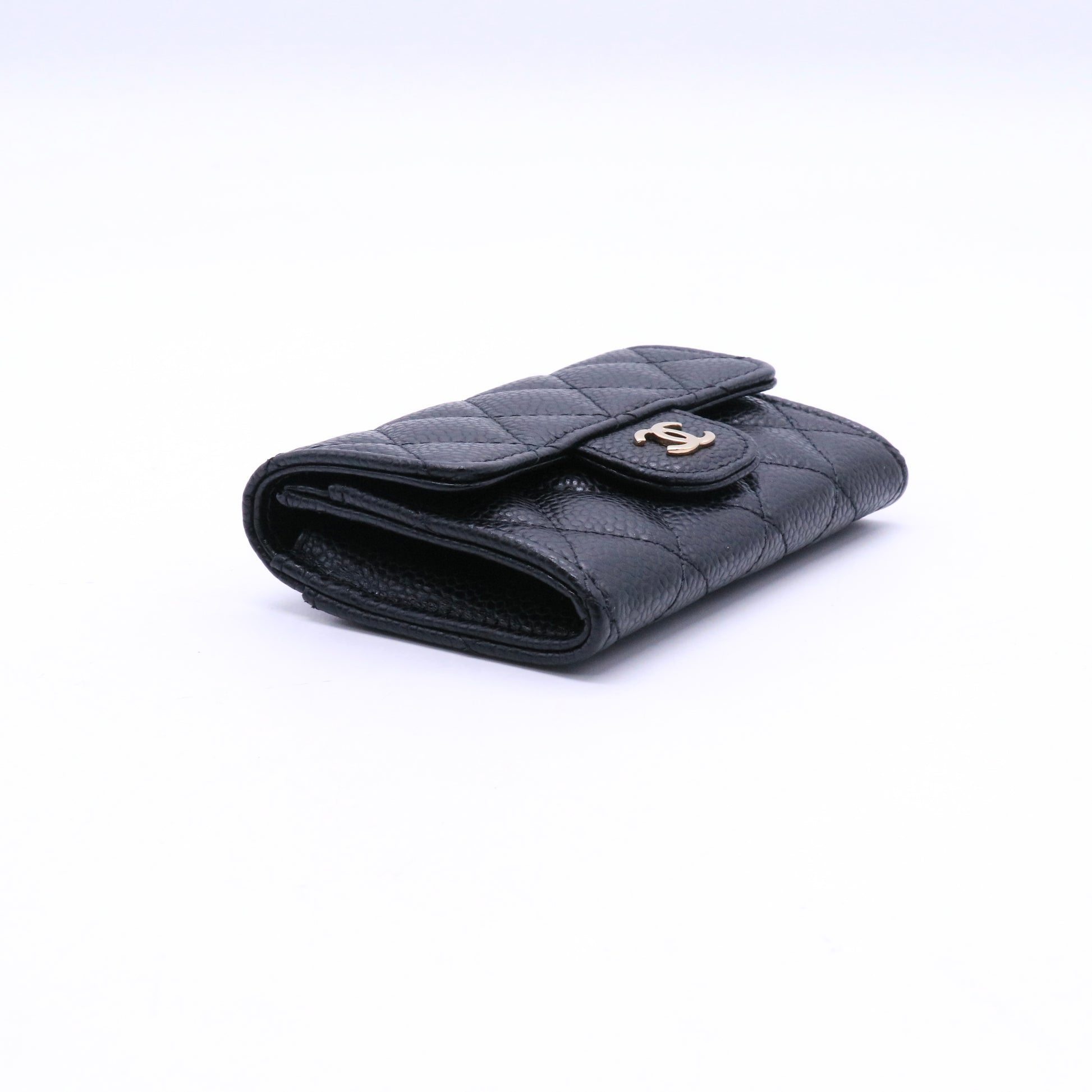 Black Quilted Caviar Leather Card Wallet Twins LDJ3647