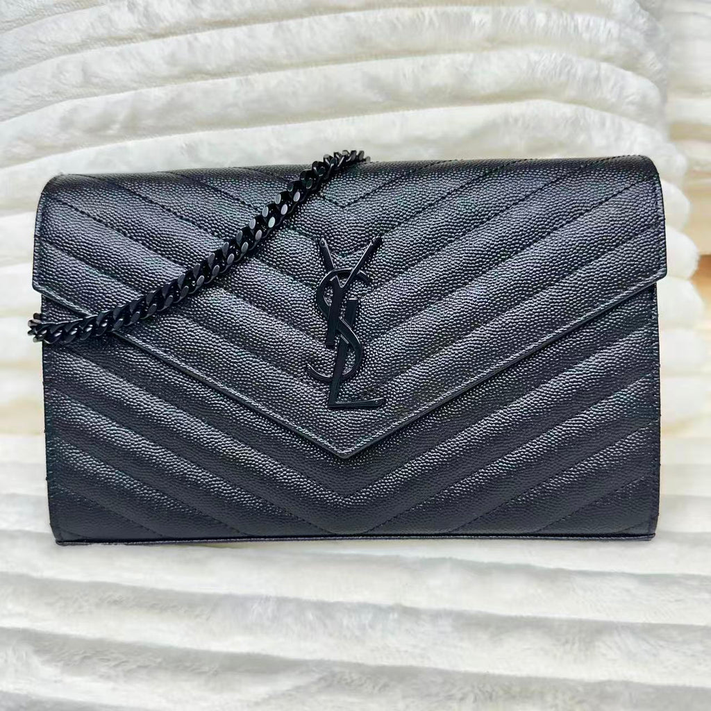 Classic Monogram Wallet on Chain Matelasse Chevron Leather
