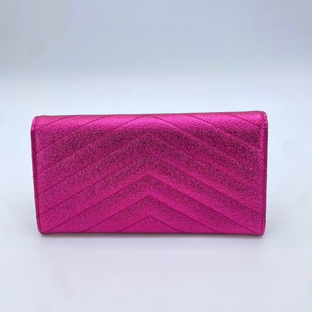 Travel Organizer Flap Wallet Matelasse Chevron Metallic Leather