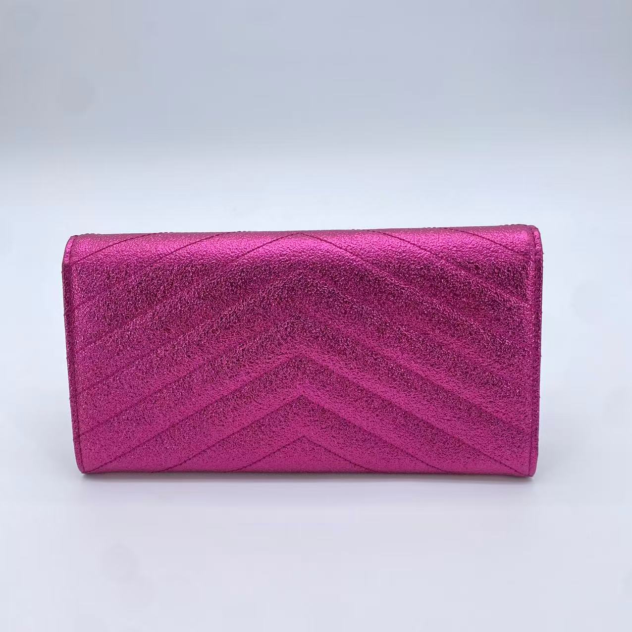 Travel Organizer Flap Wallet Matelasse Chevron Metallic Leather