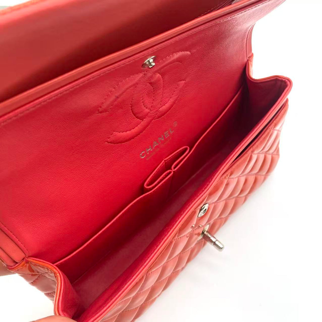 Patent Calfskin Quilted Mini Rectangular Flap Red