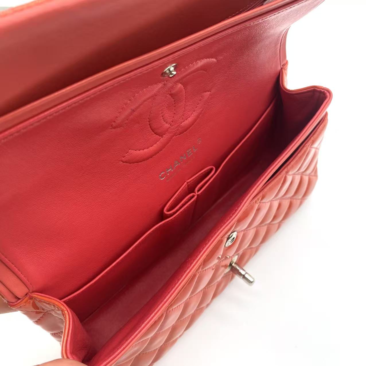 Patent Calfskin Quilted Mini Rectangular Flap Red
