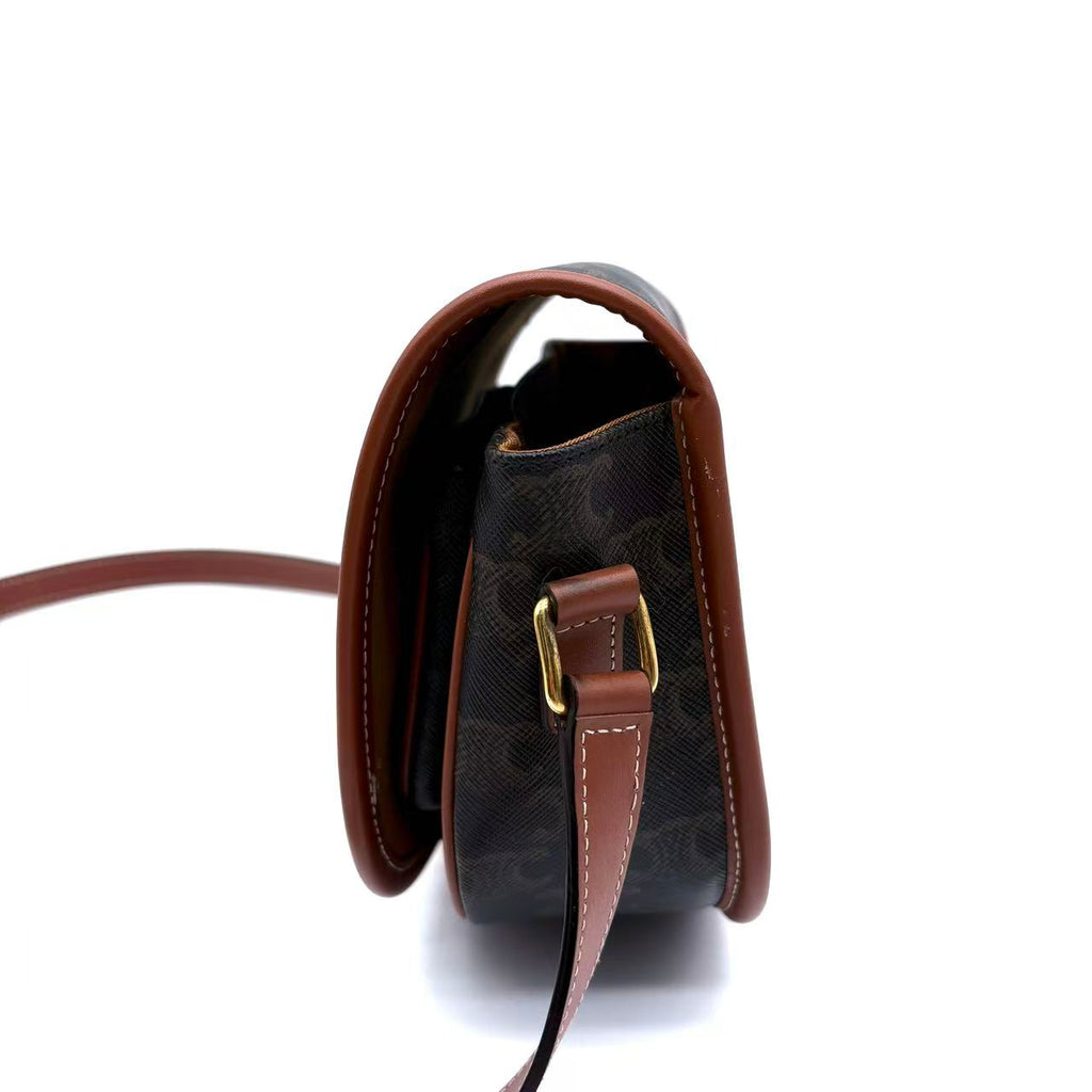 Tan Triomphe Coated Canvas Medium Folco Crossbody Bag