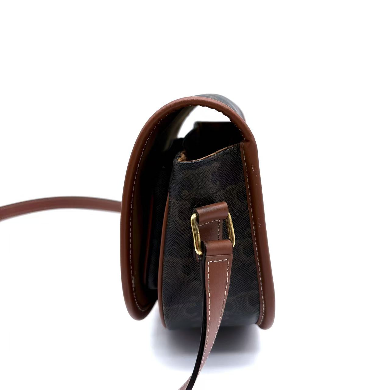 Tan Triomphe Coated Canvas Medium Folco Crossbody Bag