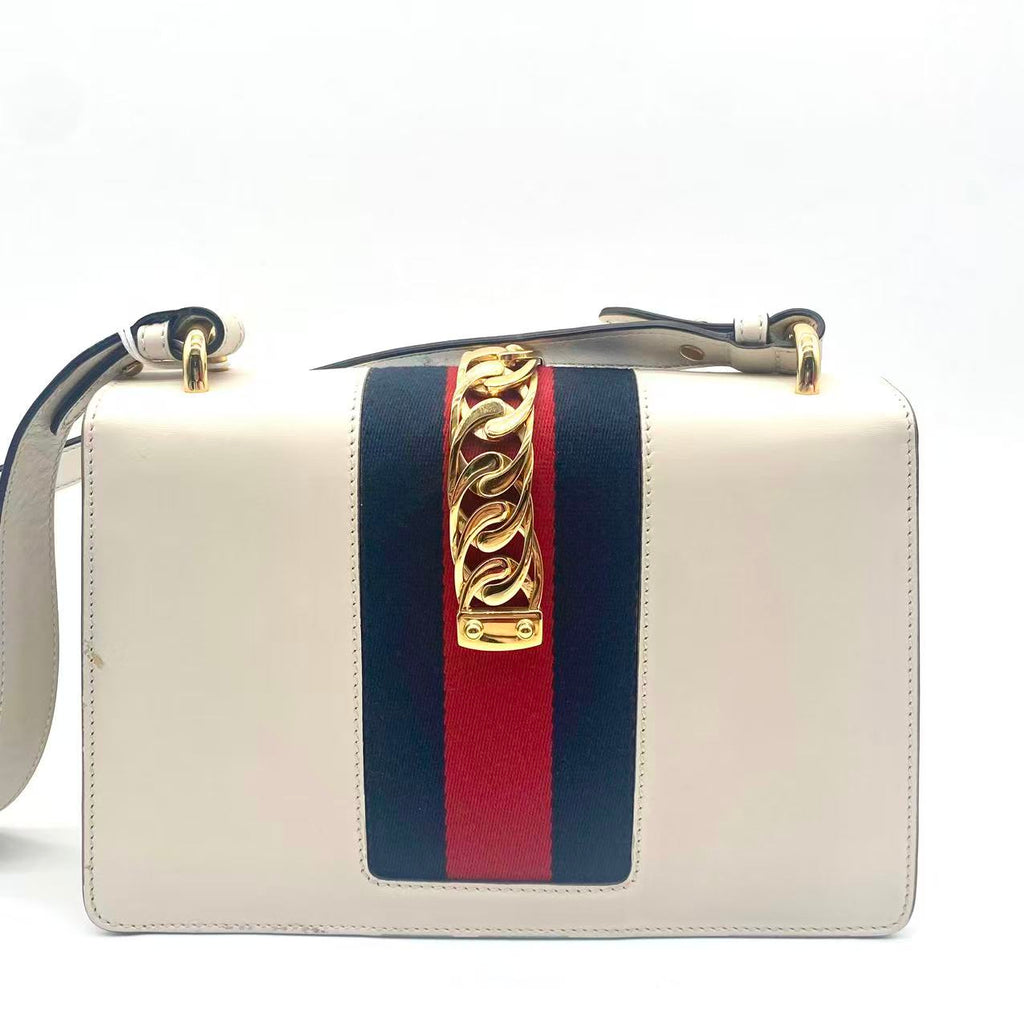 White Leather Vintage Web Mini Sylvie Shoulder Bag