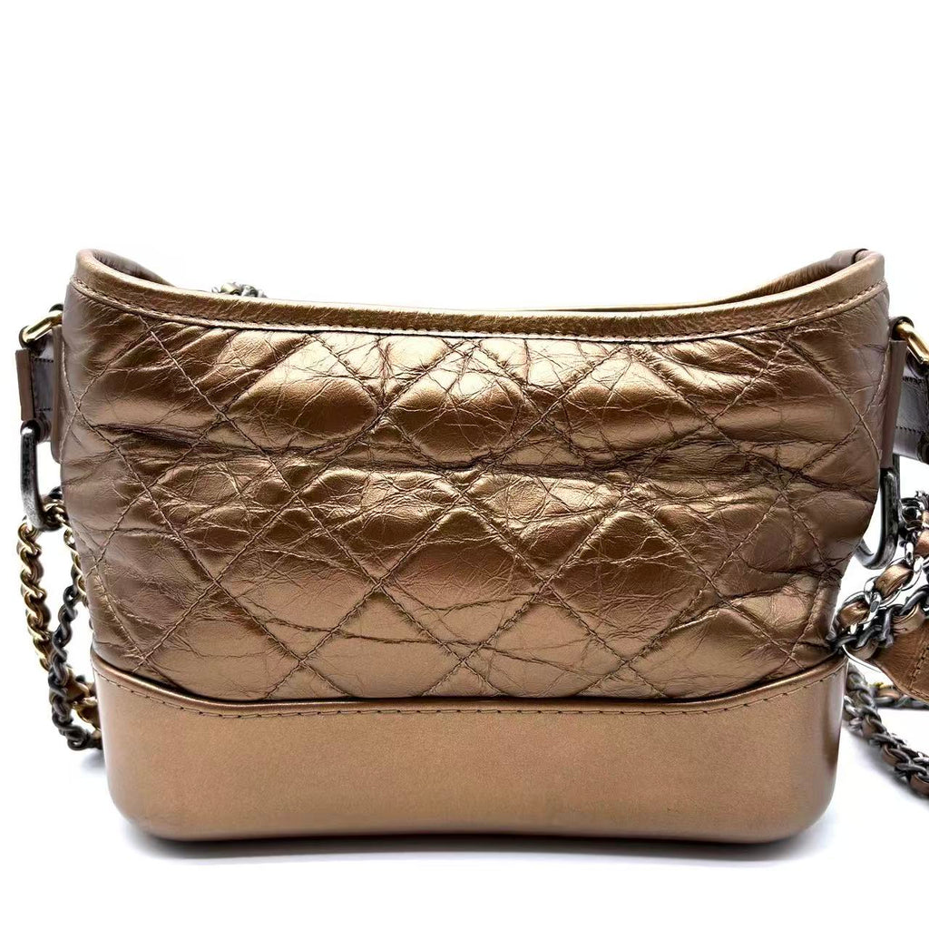 Metallic Aged Calfskin Quilted Medium Gabrielle Bronze