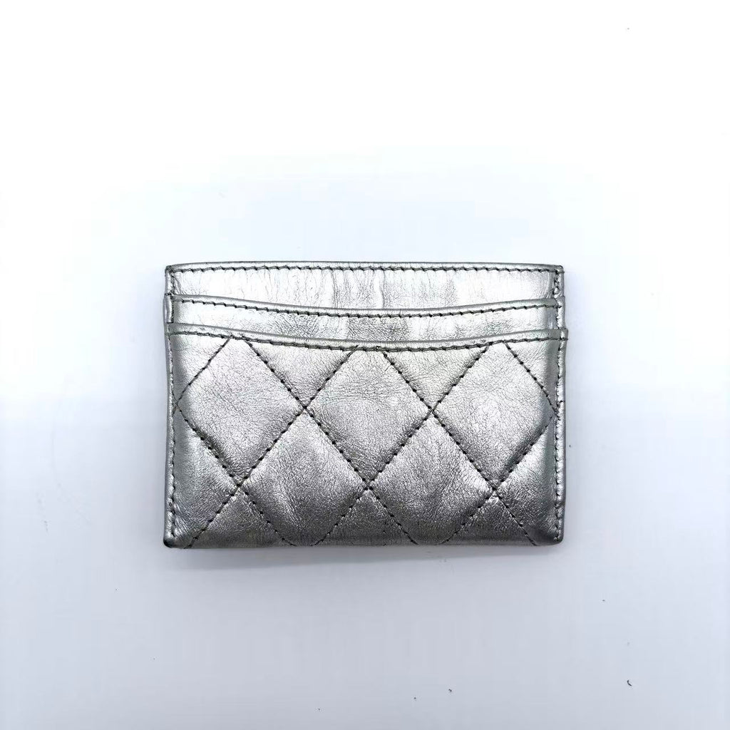 Metallic silver matelassé aged calfskin Reissue 2.55 cardholder with silver-finish hardware