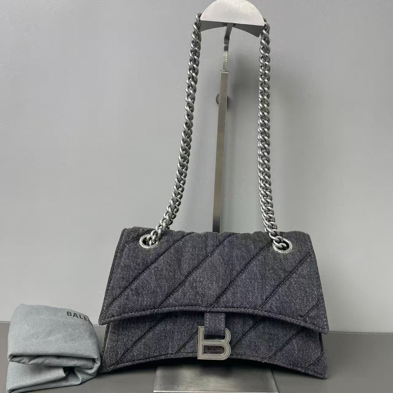 Crush Chain Flap Bag Quilted Denim Small Twins LDJ3264