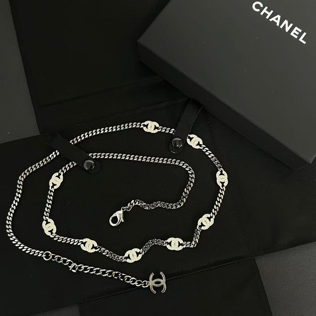 Chanel Crystal Chain CC Link Choker Gold Silver twins LDZ241