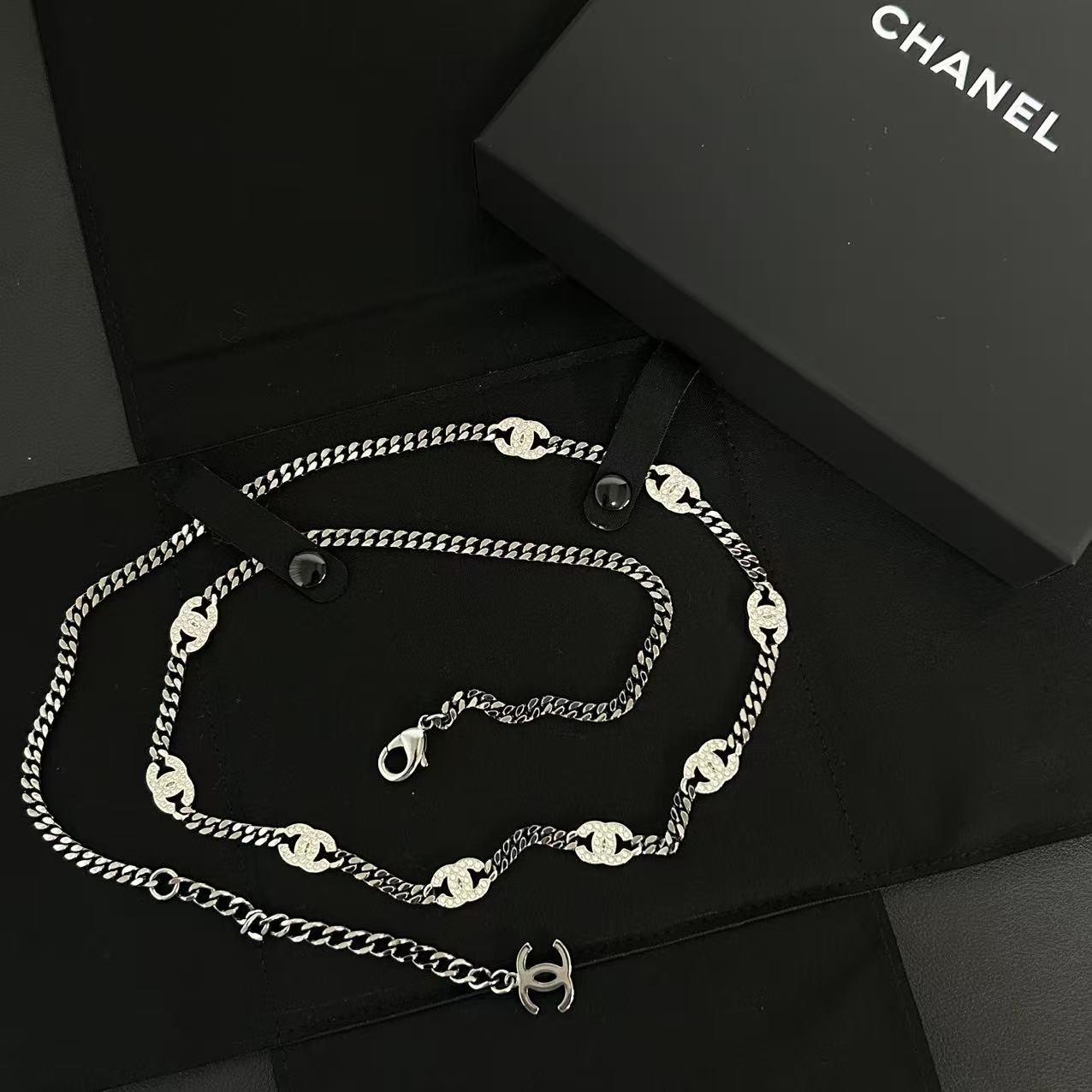 Chanel Crystal Chain CC Link Choker Gold Silver twins LDZ241