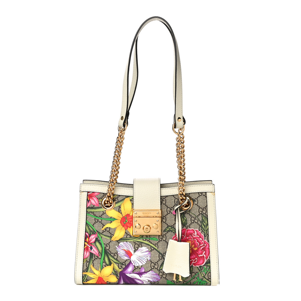 Padlock Chain Tote Flora GG Coated Canvas Small Twins