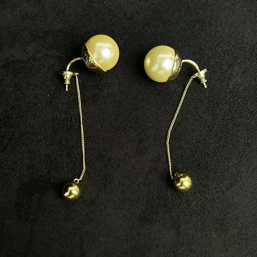 Tribales Logo Dangle Chain Earrings Metal with Faux Pearls Twins LDJ3743