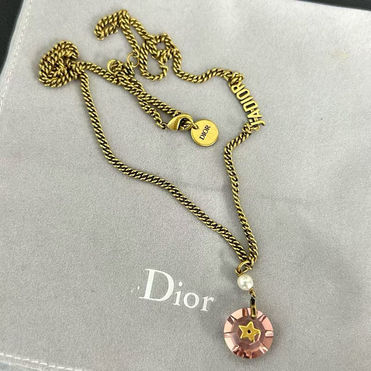 Christian Dior Pendant Necklace Gold and Rhinestone Twins LDJ3890