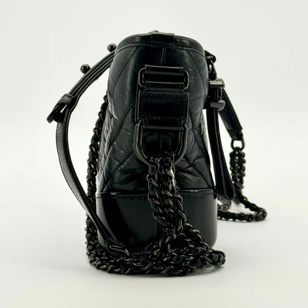 So Black Gabrielle Hobo Chevron Aged Calfskin Small