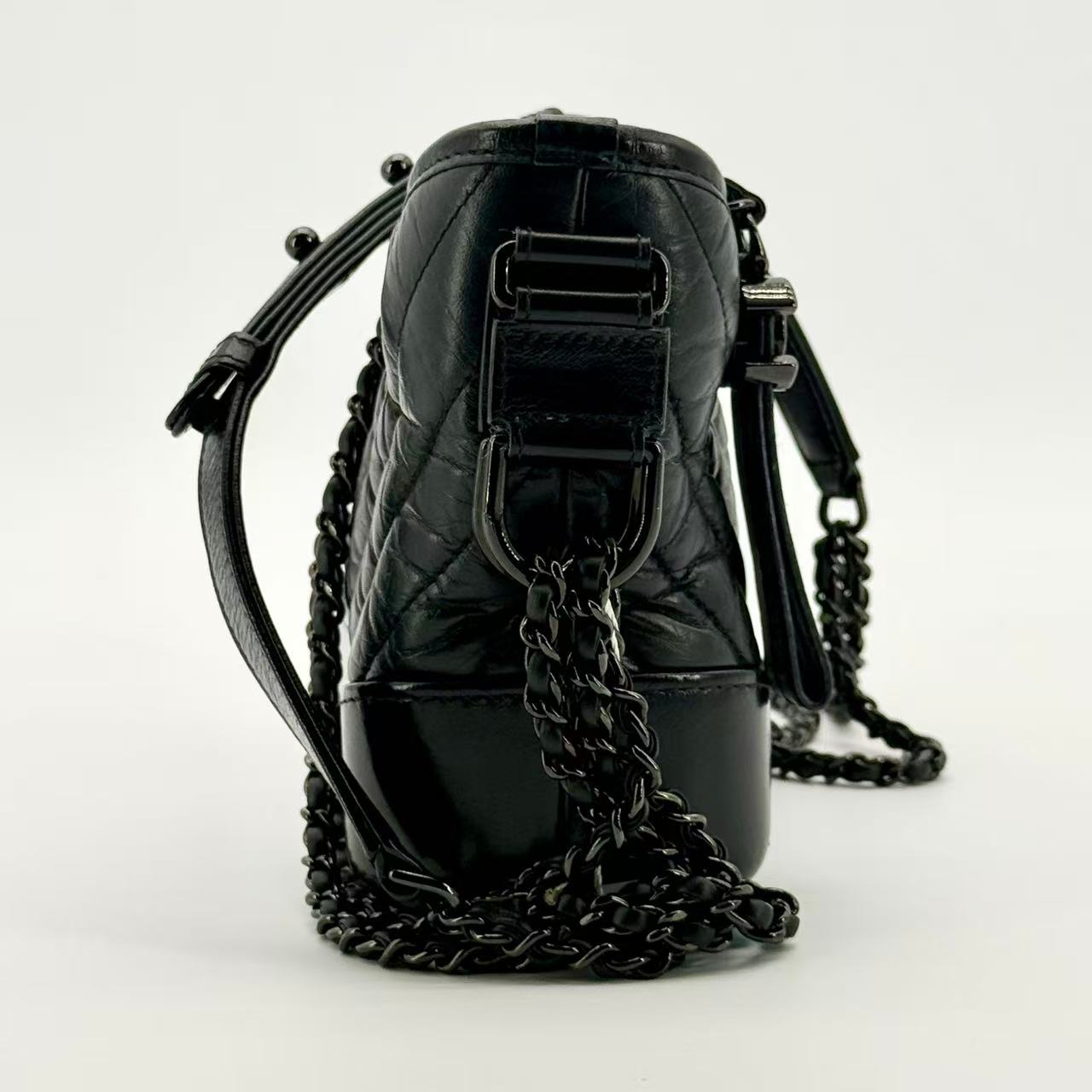 So Black Gabrielle Hobo Chevron Aged Calfskin Small