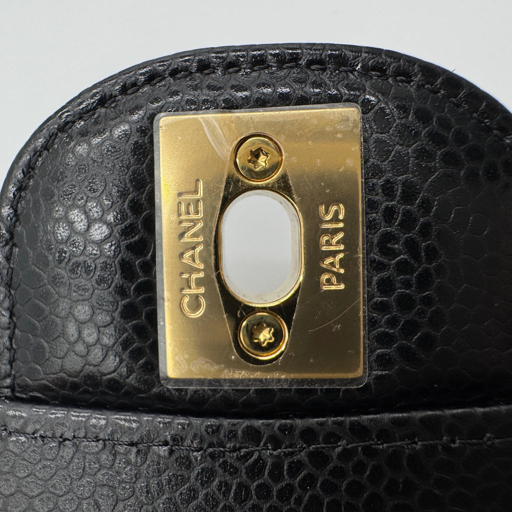 Classic double flap medium caviar black microchip