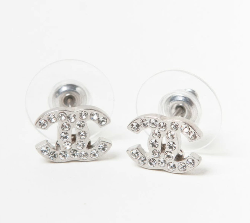 Chanel Classic Swarovski Crystal CC Logo Earrings Twins LDJ4464
