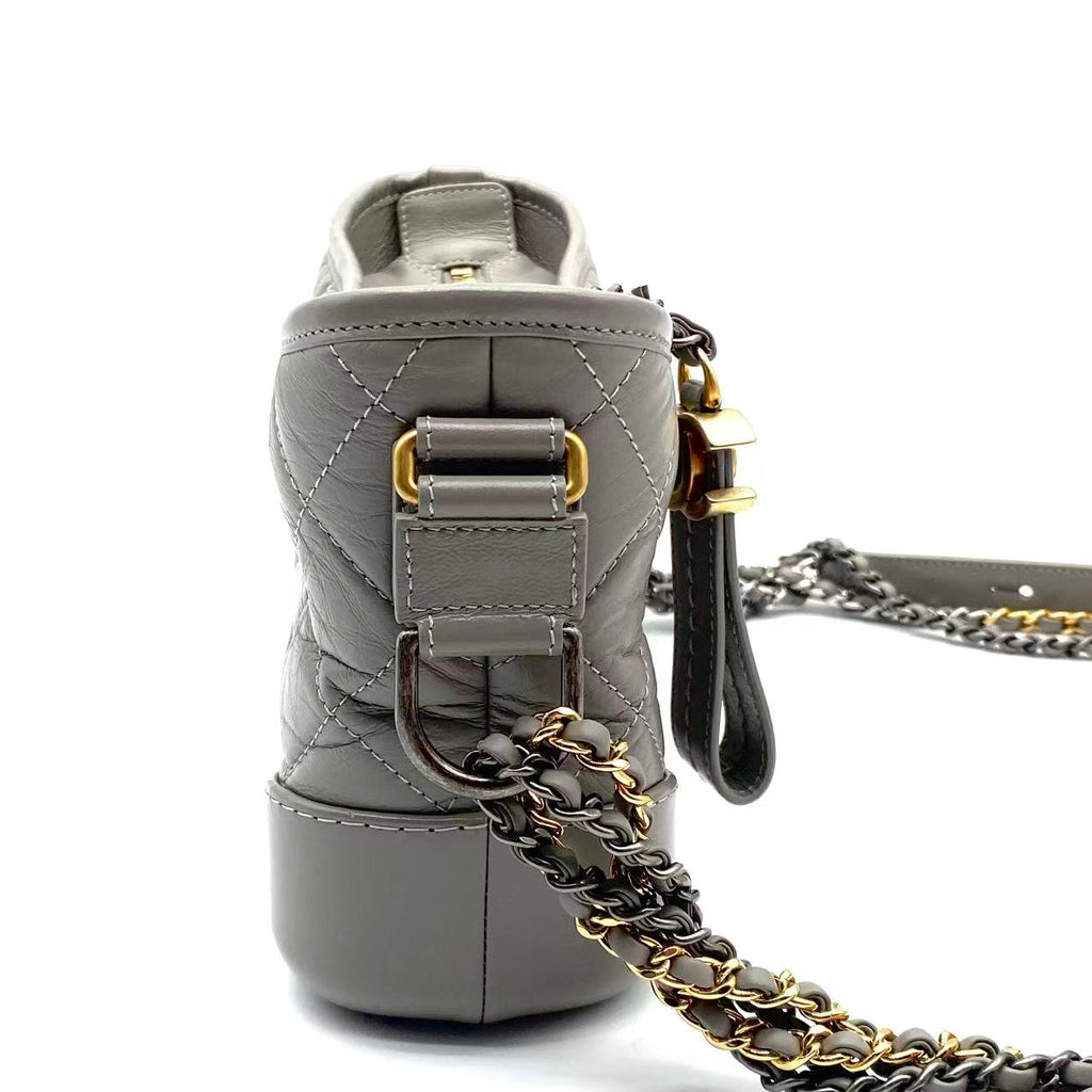 Gabrielle Hobo Quilted Aged Calfskin Small Gray