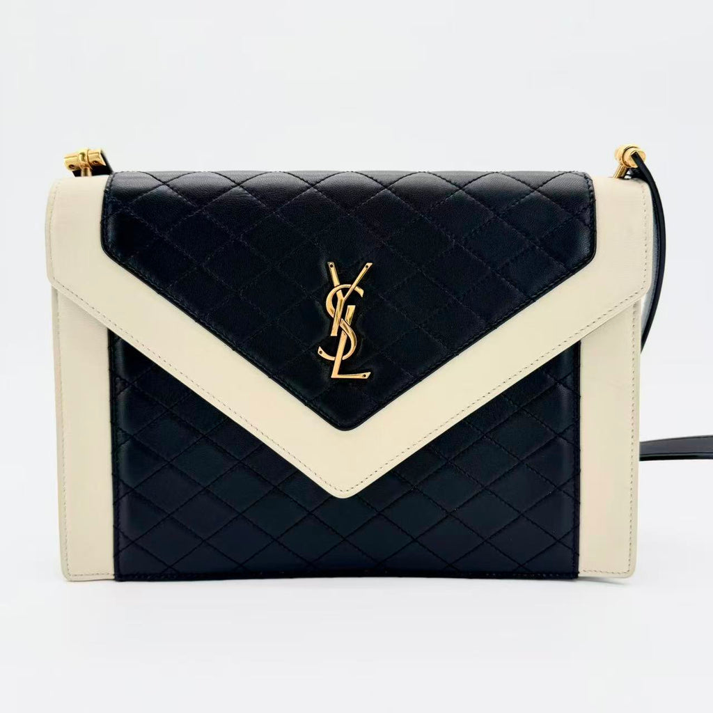 Gaby Satchel in cream and black leather