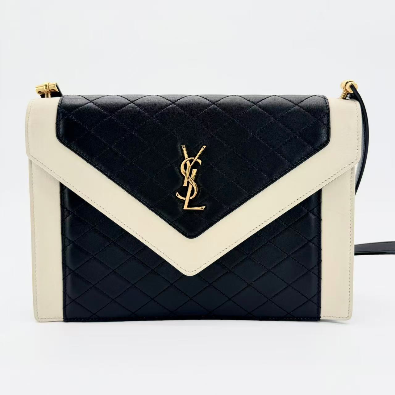 Gaby Satchel in cream and black leather