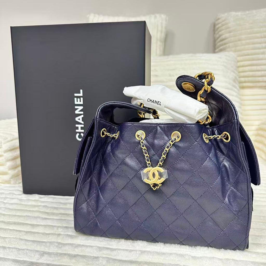 25 Hobo Bag Caviar Navy Blue Small