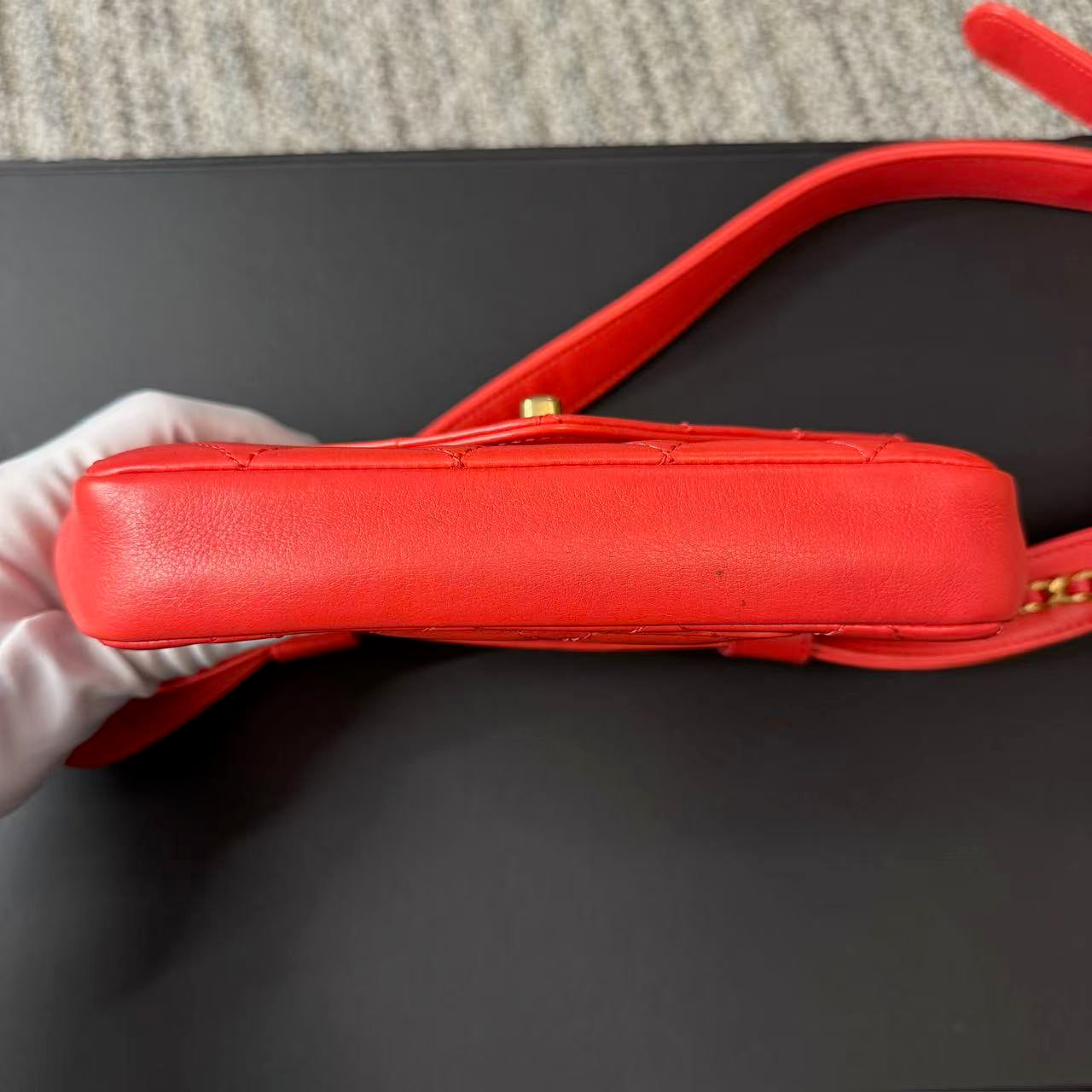 Calfskin Quilted Carry With Chic Flap Waist Bag Red