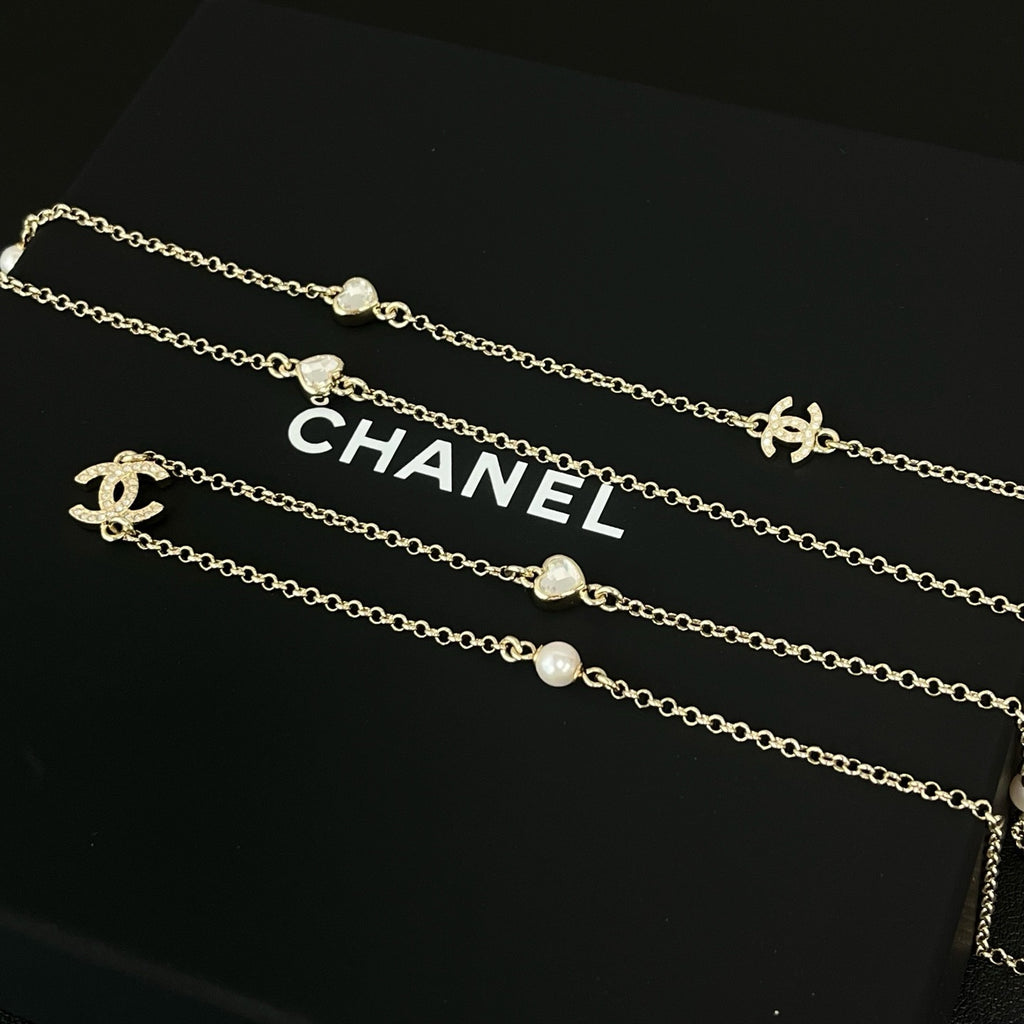 Vintage Allure Chain CC Long Necklace and Metal Twins LDJ4178