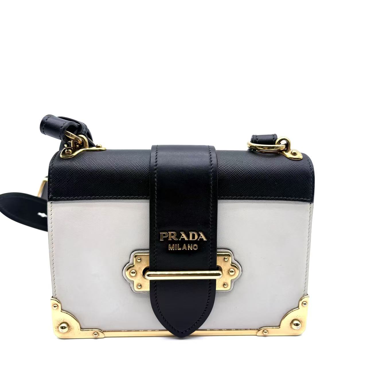 City Calf Saffiano Large Cahier Bag White Black