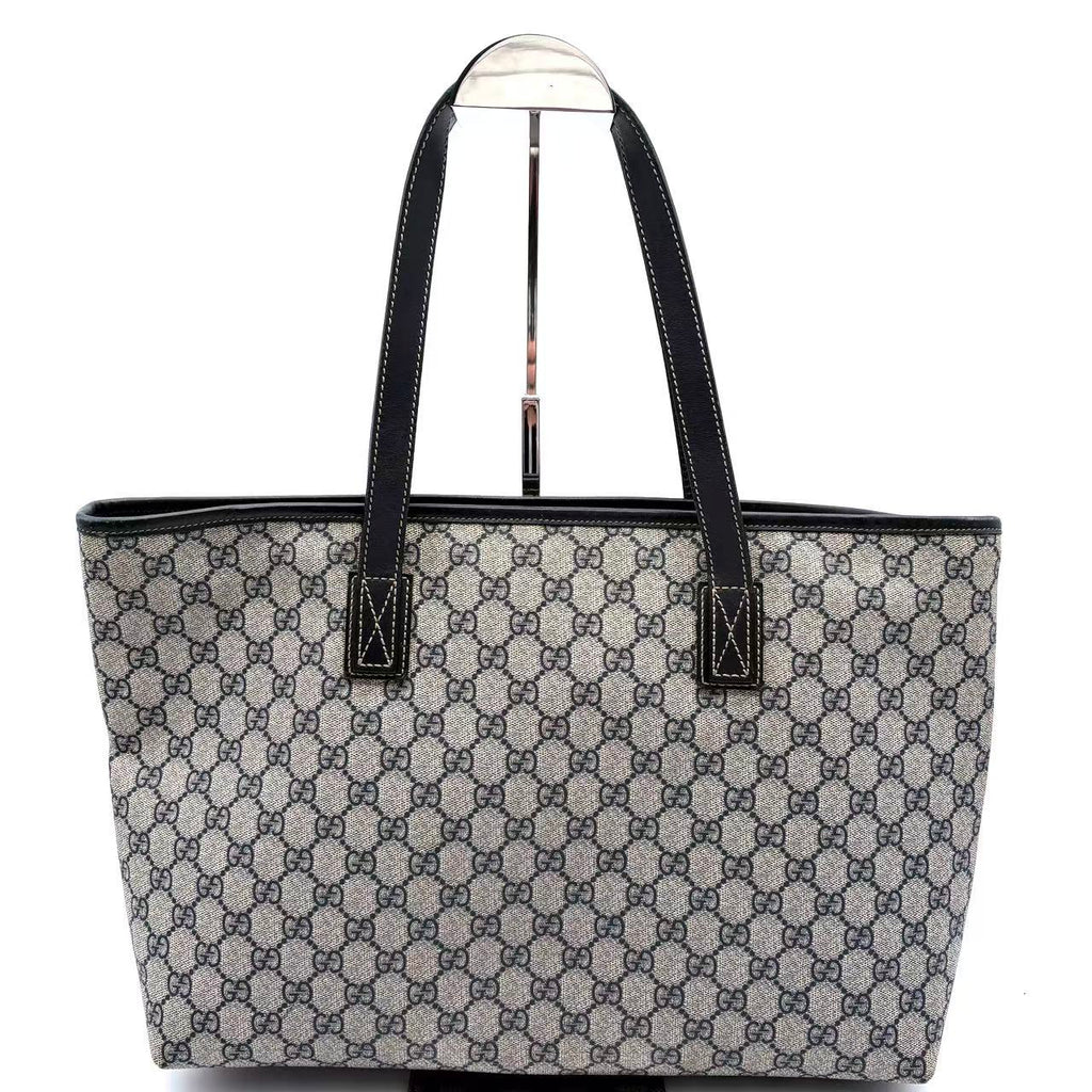 GG Supreme Monogram Medium Zippered Shopping Tote Dark Brown