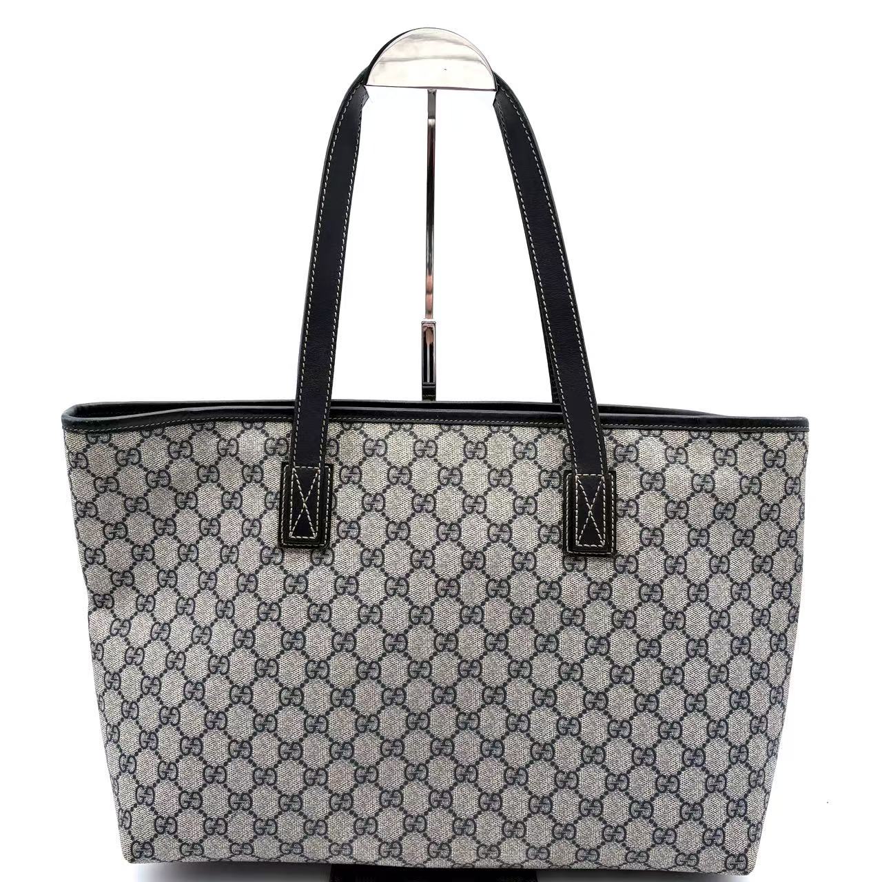 GG Supreme Monogram Medium Zippered Shopping Tote Dark Brown