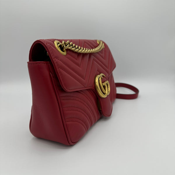 Calfskin Matelasse Mini GG Marmont Shoulder Bag Hibiscus Red