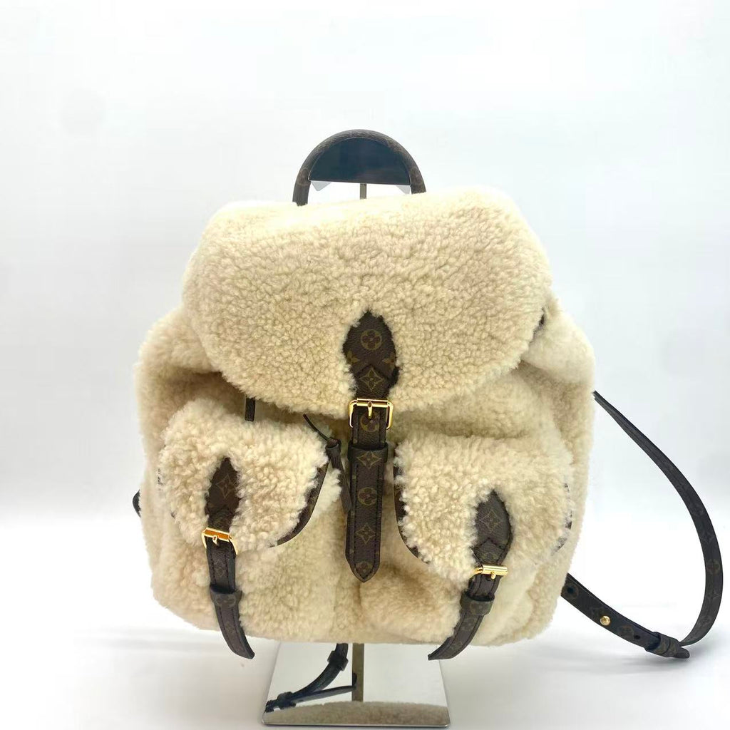 Monogram Shearling Ski Backpack Cream