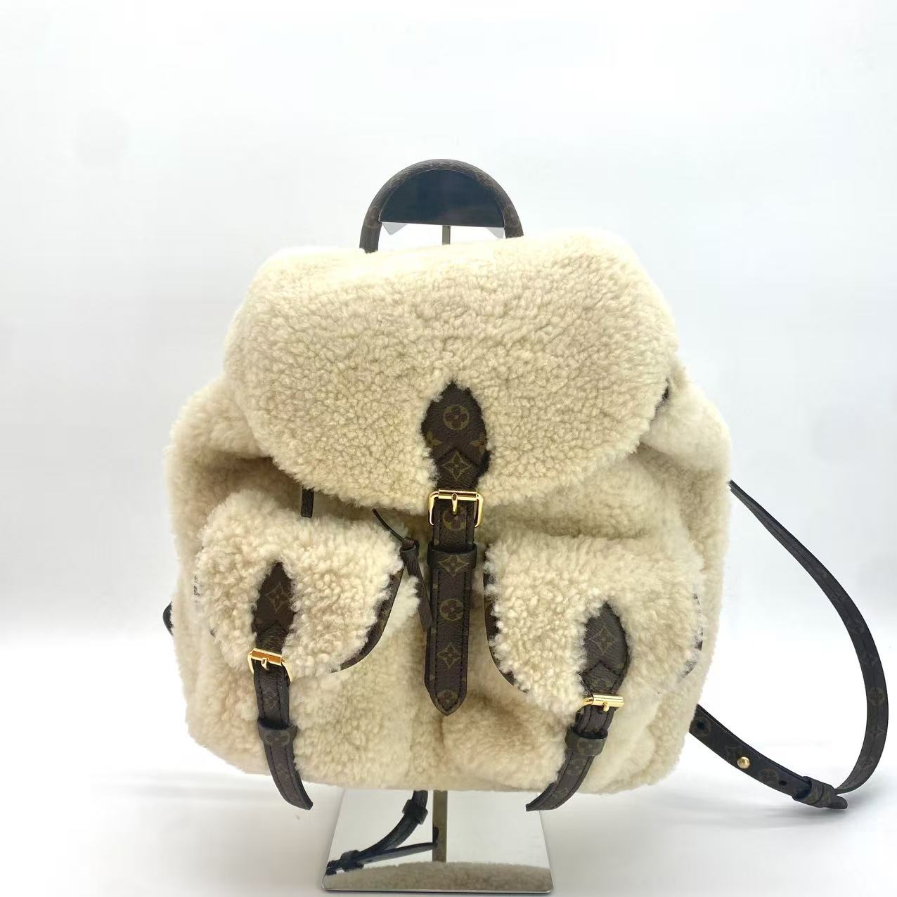 Monogram Shearling Ski Backpack Cream